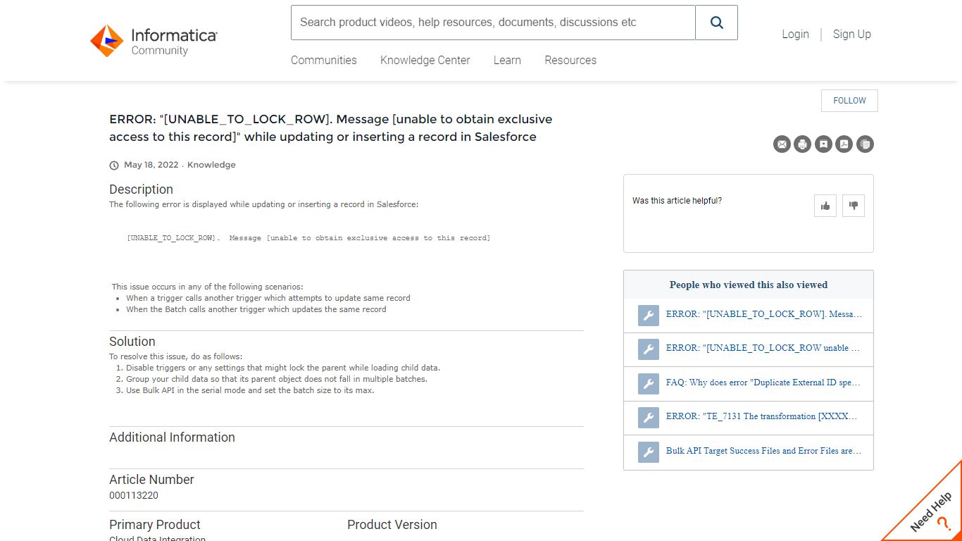 ERROR: "[UNABLE_TO_LOCK_ROW]. Message [unable to obtain exclusive ...